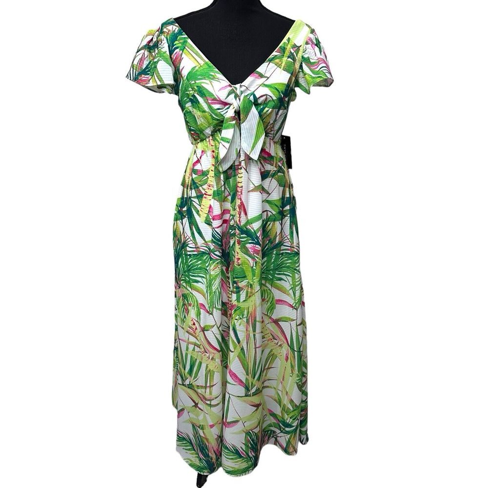 Taylor Women's Size 4 Flutter Sleeve Maxi Dress Palm Tropical Beach Resortwear‎